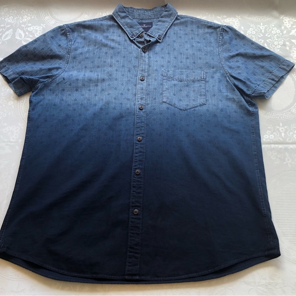 American Eagle Men’s Size L Short Sleeves Shirt Button-Up Blue Jeans Denim Top - Picture 13 of 14
